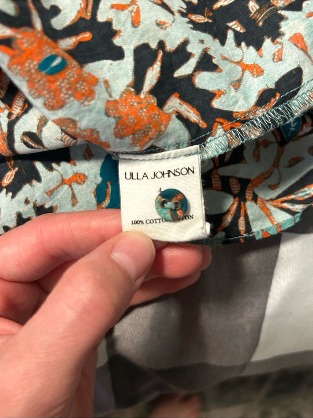 Ulla Johnson Teal Floral Ruffle Blouse with Rust Accents - Picture 6 of 6